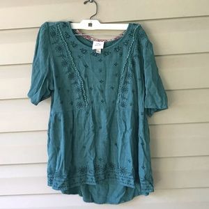 Knox Rose Bohemian Style Green Blouse- L